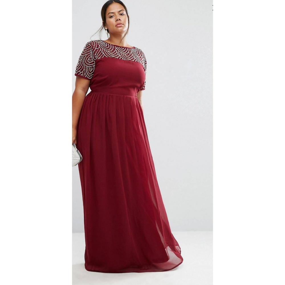 Pearl Embellishment Pleated Maxi Dress
